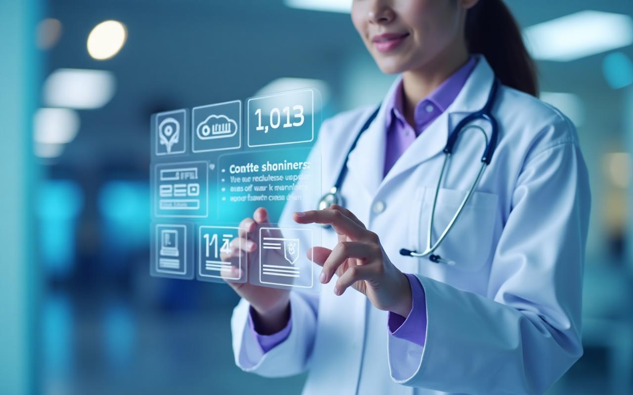 Healthcare professional using AI voice system with patient scheduling interface