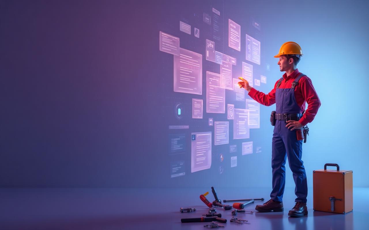 Tradesperson managing job requests with AI voice interface and digital call system